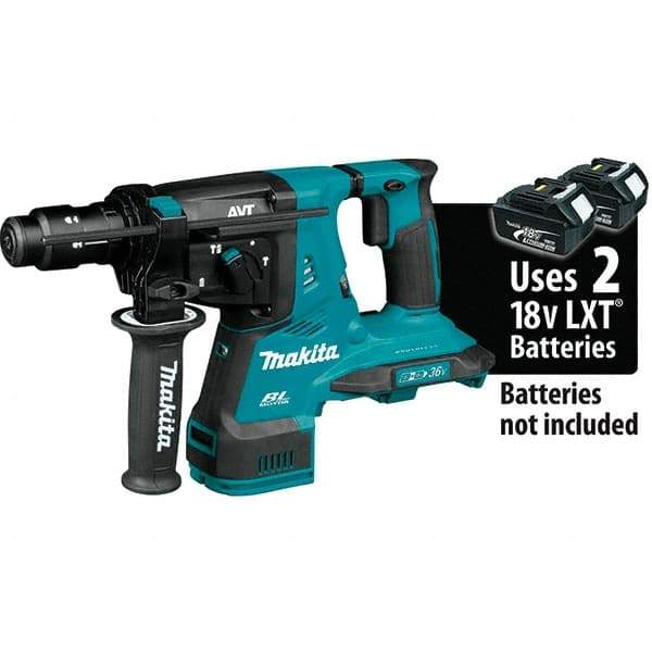 Makita - 36 Volt 1-1/8" SDS Plus Chuck Cordless Rotary Hammer - 5000 BPM, 0 to 980 RPM, Reversible - Apex Tool & Supply