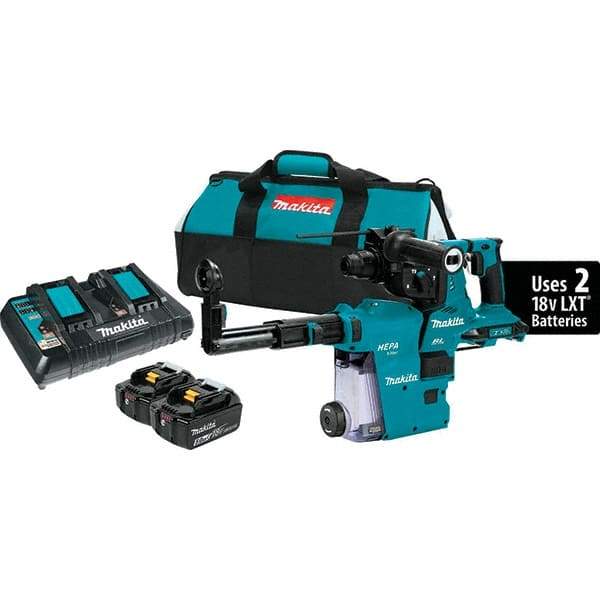 Makita - 36 Volt 1-1/8" SDS Plus Chuck Cordless Rotary Hammer - 5000 BPM, 0 to 980 RPM, Reversible - Apex Tool & Supply