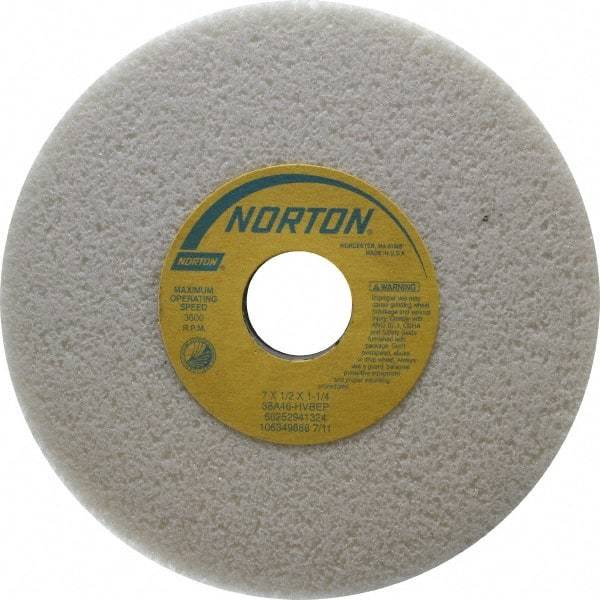 Norton - 7" Diam x 1-1/4" Hole x 1/2" Thick, H Hardness, 46 Grit Surface Grinding Wheel - Aluminum Oxide, Type 1, Coarse Grade, 3,600 Max RPM, Vitrified Bond, No Recess - Apex Tool & Supply