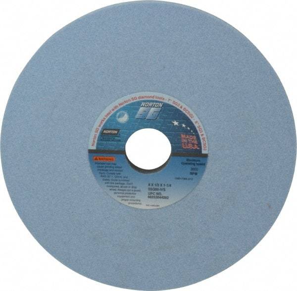 Norton - 8" Diam x 1-1/4" Hole x 1/2" Thick, I Hardness, 60 Grit Surface Grinding Wheel - Ceramic, Type 1, Medium Grade, 3,600 Max RPM, Vitrified Bond, No Recess - Apex Tool & Supply