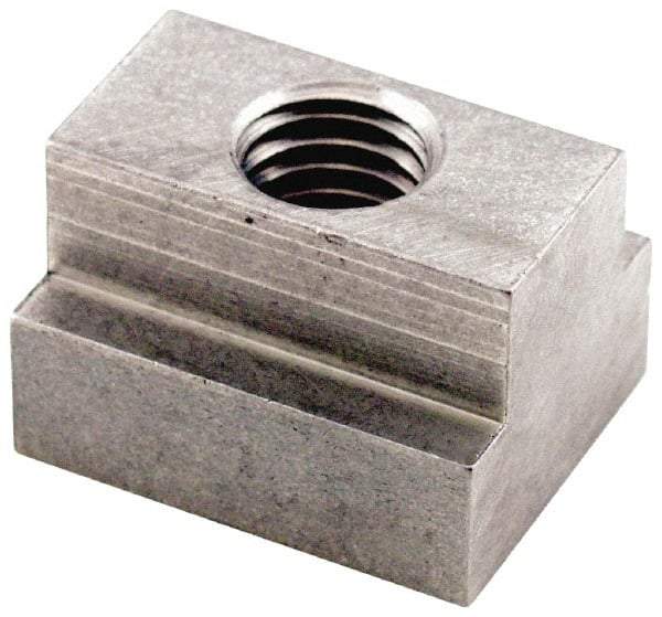Jergens - 3/8-16 Tapped Through T Slot Nut - 7/16" Slot Width, 3/4 x 7/32" Base Width x Height, 1 x 1/2" OAL x Height - Apex Tool & Supply