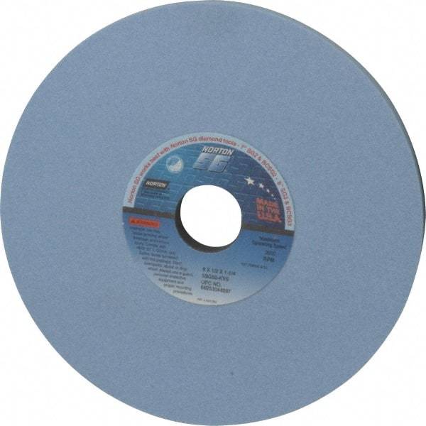 Norton - 8" Diam x 1-1/4" Hole x 1/2" Thick, K Hardness, 80 Grit Surface Grinding Wheel - Ceramic, Type 1, Medium Grade, 3,600 Max RPM, Vitrified Bond, No Recess - Apex Tool & Supply