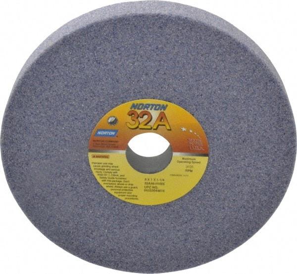 Norton - 8" Diam x 1-1/4" Hole x 1" Thick, H Hardness, 46 Grit Surface Grinding Wheel - Aluminum Oxide, Type 1, Coarse Grade, 3,105 Max RPM, Vitrified Bond, No Recess - Apex Tool & Supply