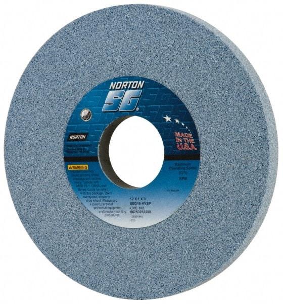 Norton - 12" Diam x 3" Hole x 1" Thick, H Hardness, 46 Grit Surface Grinding Wheel - Ceramic, Type 1, Coarse Grade, 2,070 Max RPM, Vitrified Bond, No Recess - Apex Tool & Supply