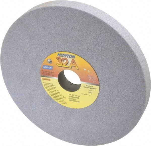 Norton - 8" Diam x 1-1/4" Hole x 3/4" Thick, H Hardness, 60 Grit Surface Grinding Wheel - Aluminum Oxide, Type 1, Medium Grade, 3,600 Max RPM, Vitrified Bond, No Recess - Apex Tool & Supply
