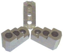 H & R Manufacturing - 12" Max Chuck Diam Compatibility, Case Hardened Steel 1.5mm x 60° Serrated Hard Lathe Top Jaws - 2 Steps, 0.71" Groove Width, 2" Wide x 4-7/8" Long x 2-15/32" High - Apex Tool & Supply