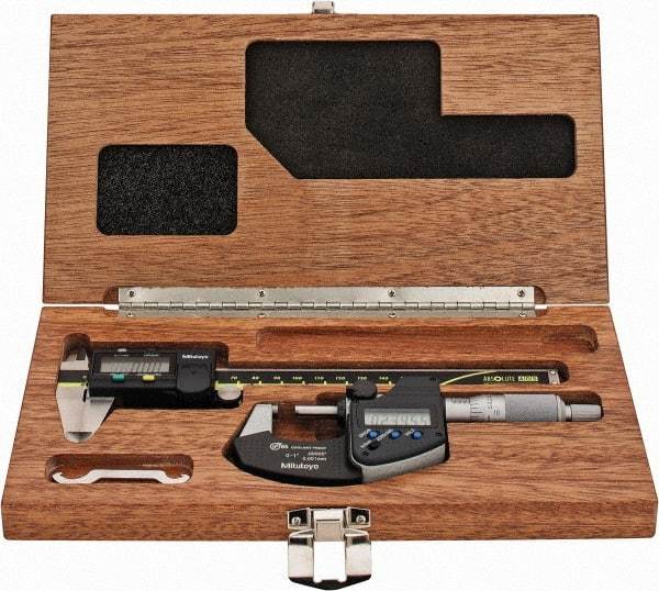 Mitutoyo - 4 Piece, Machinist Caliper and Micrometer Tool Kit - 0 to 6 Inch Caliper, 1 Inch Micrometer, 0.0001 Inch Graduation - Apex Tool & Supply