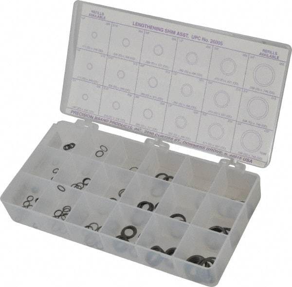 Precision Brand - 270 Piece, 1/4 to 3/4" Screw, Spring Steel Flat Washer Assortment - Includes (15) 0.187 to 0.296 Inside x 0.248 to 0.371 Out Side Diam, (30) 0.171 to 0.289 Inside x 0.248 to 308 OD Washer & Compartmented Storage Case - Apex Tool & Supply