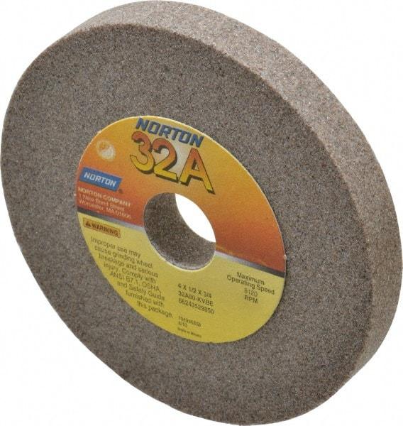 Norton - 80 Grit Aluminum Oxide Type 1 Internal Grinding Wheel - 4" Diam x 3/4" Hole x 1/2" Thick, 8,120 Max RPM, Type 1 Medium Grade, K Hardness, Vitrified Bond, No Recess - Apex Tool & Supply