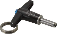 Jergens - 1/4" Diam, 1/2" Usable Length, T Handle, Push Button Quick Release Pin - 2" Overall Length, Grade 17-4 Stainless Steel, Passivated Finish - Apex Tool & Supply