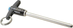 Jergens - 1/4" Diam, 3" Usable Length, T Handle, Push Button Quick Release Pin - 4-1/2" Overall Length, Grade 17-4 Stainless Steel, Passivated Finish - Apex Tool & Supply