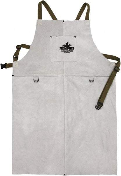 MCR Safety - 24 x 36" Flame Resistant/Retardant & Welding Bib Apron - Leather, 29 oz Material, Gray, 1 Pocket - Apex Tool & Supply