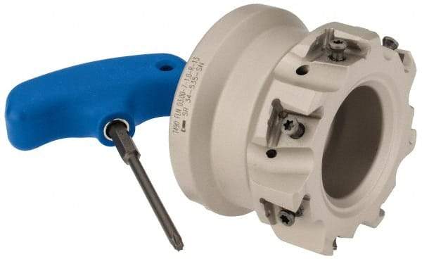 Iscar - 7 Inserts, 3" Cut Diam, 1" Arbor Diam, 0.492" Max Depth of Cut, Indexable Square-Shoulder Face Mill - 0/90° Lead Angle, 2" High, T490 LN.T 1306 Insert Compatibility, Through Coolant, Series Helitang - Apex Tool & Supply