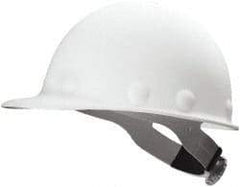 Fibre-Metal - ANSI Type I, Class G Rated, 8-Point, Ratchet Adjustment Hard Hat - Size 6-1/2 to 8, White, Standard Brim - Apex Tool & Supply