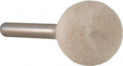 Value Collection - 1" Diam, 1/4" Shank Diam, Ball Shaped Mounted Bob - Rock Hard Density, 1" Head Length, 2" Shank Length, Wool Felt - Apex Tool & Supply