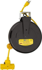 Value Collection - 14 AWG, 30' Cable Length, Cord & Cable Reel with Outlet End - 3 Outlets, NEMA 5-15R, 13 Amps, 125 Volts, SJT Cable, Black Reel - Apex Tool & Supply