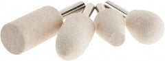 Value Collection - 4 Piece, 1/4" Shank Diam, Wool Felt Bob Set - Medium Density, Includes Ball, Cone, Cylinder, Flame, Olive & Oval Bobs - Apex Tool & Supply