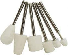 Value Collection - 6 Piece, 1/8" Shank Diam, Wool Felt Bob Set - Medium Density, Includes Ball, Cone, Cylinder, Flame, Olive & Oval Bobs - Apex Tool & Supply