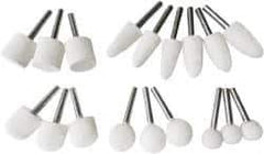 Value Collection - 18 Piece, 1/4" Shank Diam, Wool Felt Bob Set - Medium Density, Includes Ball, Cone, Cylinder, Flame, Olive & Oval Bobs - Apex Tool & Supply