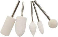 Value Collection - 5 Piece, 3/32" Shank Diam, Wool Felt Bob Set - Medium Density, Includes Ball, Cone, Cylinder, Flame, Olive & Oval Bobs - Apex Tool & Supply