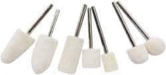 Value Collection - 7 Piece, 3/32" Shank Diam, Wool Felt Bob Set - Medium Density, Includes Ball, Cone, Cylinder, Flame, Olive & Oval Bobs - Apex Tool & Supply