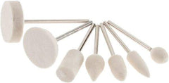 Value Collection - 7 Piece, 3/32" Shank Diam, Wool Felt Bob Set - Medium Density, Includes Ball, Cone, Cylinder, Flame, Olive & Oval Bobs - Apex Tool & Supply
