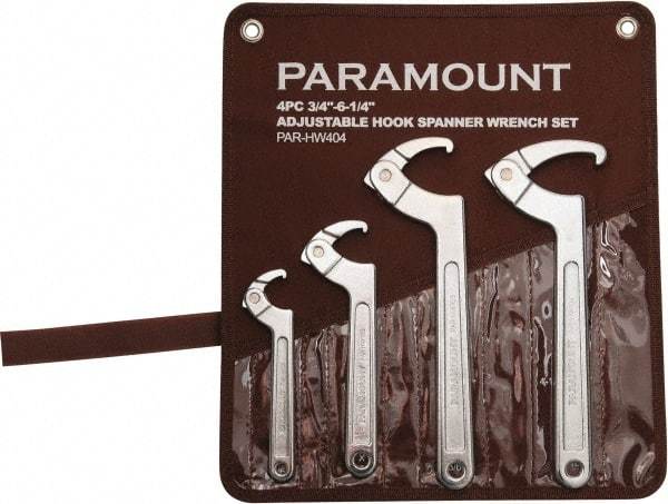 Paramount - 3/4" to 6-1/4" Capacity, Adjustable Hook Spanner Wrench Set - 6-3/8" OAL - Apex Tool & Supply