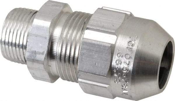 Thomas & Betts - 0.66 to 0.78" Cable Capacity, Class 1, Gas & Vapor Environments, Straight Strain Relief Cord Grip - 3/4 NPT Thread, Aluminum - Apex Tool & Supply