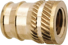 E-Z LOK - 1/4-20, 0.321" Small to 0.363" Large End Hole Diam, Brass Double Vane Tapered Hole Threaded Insert - 3/8" Insert, 0.332" Pilot Diam, 1/2" OAL, 0.194" Min Wall Thickness, 11/32" Drill, 0.194" Min Grip - Apex Tool & Supply