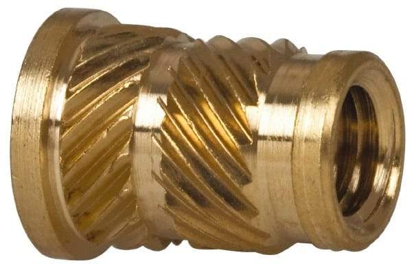 E-Z LOK - 1/4" Drill, 10 32 UNF, 0.278" Diam, Brass Headed Heat Installed Threaded Insert - 1/4" Hole, 0.418" OAL x 0.043" High, 5/16" Head Diam - Apex Tool & Supply
