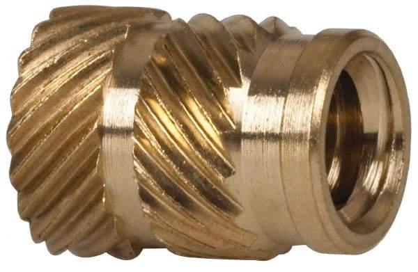 E-Z LOK - 1/4" Drill, 10 24 UNC, 0.278" Diam, Brass Unheaded Heat Installed Threaded Insert - 1/4" Hole, 3/8" OAL - Apex Tool & Supply