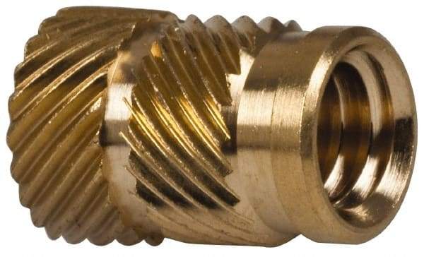 E-Z LOK - 5/16" Drill, 1/4 20 UNC, 0.341" Diam, Brass Unheaded Heat Installed Threaded Insert - 0.315" Hole, 1/2" OAL - Apex Tool & Supply