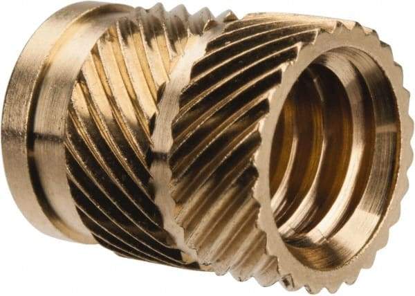E-Z LOK - 3/8" Drill, 5/16 18 UNC, 0.403" Diam, Brass Unheaded Heat Installed Threaded Insert - 0.378" Hole, 1/2" OAL - Apex Tool & Supply