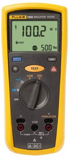 Fluke - Backlight Display, 2,000 Megohm Electrical Insulation Resistance Tester & Megohmmeter - 1,000 VDC Max Test Voltage, Powered by AA Battery - Apex Tool & Supply