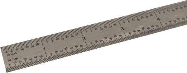 SPI - 36" Long, 1/64, 1/32, 1/16, 1/8" Graduation, Flexible Steel Rule - 4R Graduation Style, 3/4" Wide, Silver, Satin Chrome Finish - Apex Tool & Supply