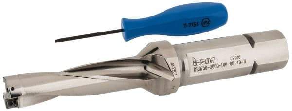 Iscar - 3" Max Drill Depth, 4xD, 3/4" Diam, Indexable Insert Drill - 2 Inserts, 1" Shank Diam, Straight Shank - Apex Tool & Supply