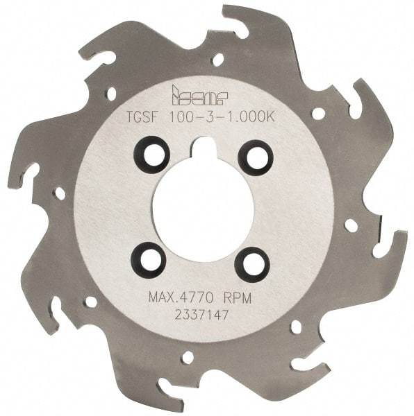 Iscar - Arbor Hole Connection, 0.118" Cutting Width, 1.04" Depth of Cut, 3-15/16" Cutter Diam, 1" Hole Diam, 8 Tooth Indexable Slotting Cutter - TGSF Toolholder, TAG N3 Insert, Right Hand Cutting Direction - Apex Tool & Supply