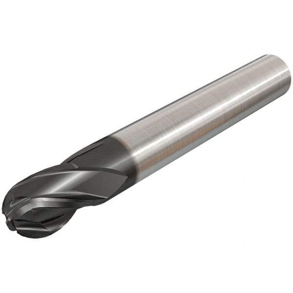 Iscar - 12mm Diam, 14mm LOC, 4 Flute Solid Carbide Ball End Mill - TiAlN Finish, Single End, 83mm OAL, 12mm Shank Diam, Spiral Flute - Apex Tool & Supply