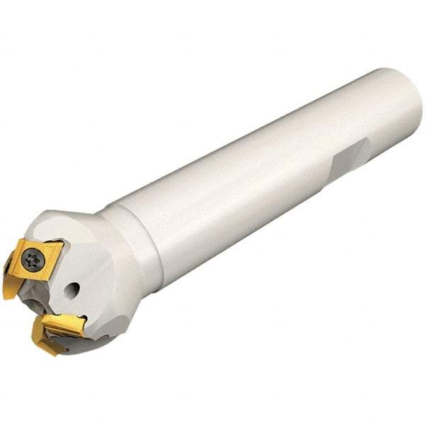 Iscar - 30° Lead Angle, 40.9mm Max Cut Diam, 16mm Min Cut Diam, 7mm Max Depth of Cut, Indexable Chamfer and Angle End Mill - 3 Inserts, TPMT Insert Style, 100mm Overall Length, Straight Shank, 60° Included Angle - Apex Tool & Supply