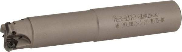Iscar - 30° Lead Angle, 3/4" Max Cut Diam, 0.47" Min Cut Diam, 0.06" Max Depth of Cut, Indexable Chamfer and Angle End Mill - 3 Inserts, H600 WXCU 04 Insert Style, 4.2" Overall Length, Through Coolant, Straight Shank - Apex Tool & Supply