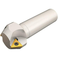 Iscar - 60° Lead Angle, 17.5mm Max Cut Diam, 12mm Min Cut Diam, 4.5mm Max Depth of Cut, Indexable Chamfer and Angle End Mill - 4 Inserts, T290 LNMT/LNHT 0502 Insert Style, 80mm Overall Length, Through Coolant, Straight Shank - Apex Tool & Supply