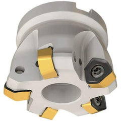 Iscar - 5" Cut Diam, 1-1/2" Arbor Hole, 0.138" Max Depth of Cut, 30° Indexable Chamfer & Angle Face Mill - 9 Inserts, H600 WXCU 08 Insert, Right Hand Cut, 9 Flutes, Through Coolant, Series Helido - Apex Tool & Supply