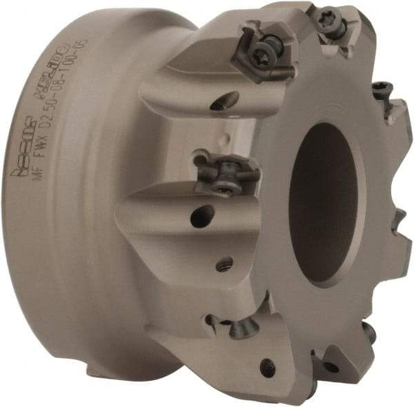 Iscar - 2.127" Cut Diam, 1" Arbor Hole, 0.08" Max Depth of Cut, 30° Indexable Chamfer & Angle Face Mill - 8 Inserts, H600 WXCU 05 Insert, Right Hand Cut, 8 Flutes, Through Coolant, Series Helido - Apex Tool & Supply