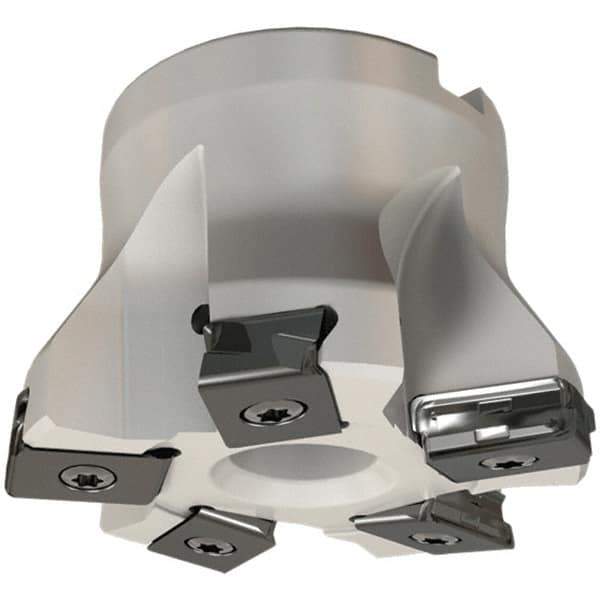 Iscar - 9 Inserts, 5" Cut Diam, 1-1/2" Arbor Diam, 0.118" Max Depth of Cut, Indexable Square-Shoulder Face Mill - 0/90° Lead Angle, 2-1/2" High, HTP LNHT 1606 Insert Compatibility, Through Coolant, Series TangPlunge - Apex Tool & Supply