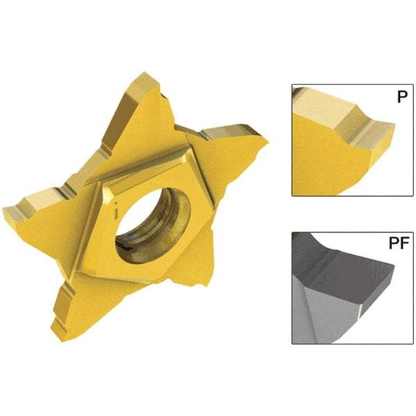 Iscar - PENTA PF IC908 Grade, 0.0787" Cutting Width, Carbide Cutoff Insert - Neutral Lead Angle, 0.008" Cnr Rad, TiAlN Coated, Other End - Apex Tool & Supply