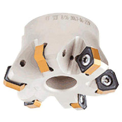 Iscar - 8 Inserts, 4.15" Cutter Diam, 0.047" Max Depth of Cut, Indexable High-Feed Face Mill - 1.26" Arbor Hole Diam, 0.567" Keyway Width, 1.969" High, FF SOF Toolholder, ON.U 05, OXMT 0507, S845 SN.U 13 Inserts, Series Helido - Apex Tool & Supply