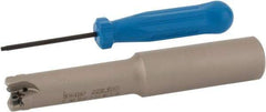 Iscar - 5/8" Cut Diam, 0.06" Max Depth, 3/4" Shank Diam, Weldon Shank Indexable High-Feed End Mill - Screw Holding Method, H600 WXCU 04 Insert, FF EWX-04 Toolholder, Through Coolant - Apex Tool & Supply