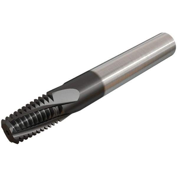 Iscar - 1/8-27 NPT, 0.2992" Cutting Diam, 3 Flute, Solid Carbide Helical Flute Thread Mill - Internal/External Thread, 10.8mm LOC, 64mm OAL, 8mm Shank Diam - Apex Tool & Supply