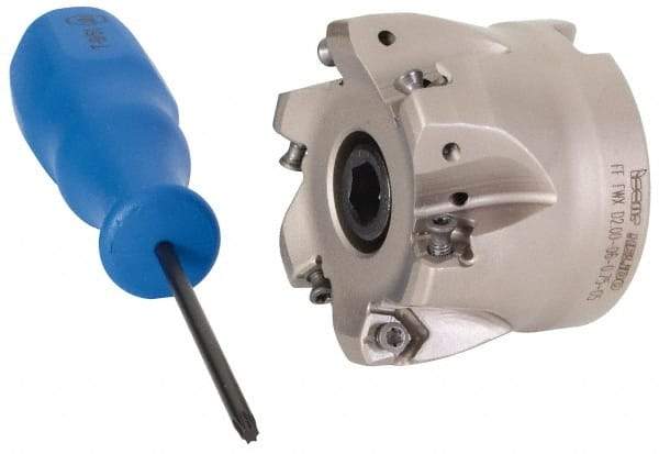 Iscar - 6 Inserts, 1.61" Cutter Diam, 0.04" Max Depth of Cut, Indexable High-Feed Face Mill - 3/4" Arbor Hole Diam, 1.5" High, FF FWX-05 Toolholder, H600 WXCU 05 Inserts, Series Helido - Apex Tool & Supply