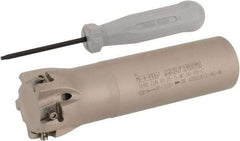 Iscar - 1-1/4" Cut Diam, 0.315" Max Depth of Cut, 1" Shank Diam, 4" OAL, Indexable Square Shoulder Helical End Mill - T490 LN.T 0804 Inserts, Weldon Shank, 90° Lead Angle, Through Coolant, Series Helitang - Apex Tool & Supply